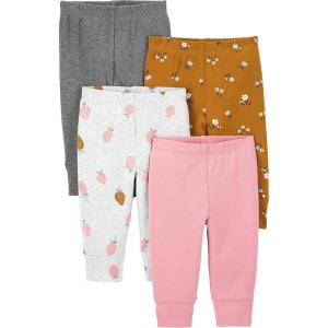 imageSimple Joys by Carters Baby Girls 4Pack PantsBrown FloralGrey HeatherLight Grey StrawberryPink Heather