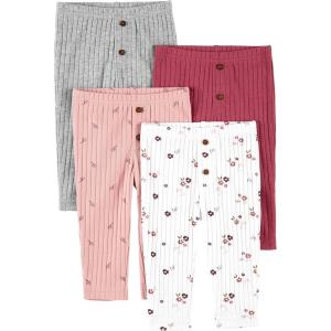 imageSimple Joys by Carters Baby Girls 4Pack PantsGreyPinkPlumWhite Flowers