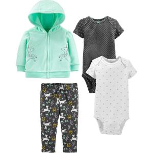 imageSimple Joys by Carters Baby Girls 4Piece Jacket Pant and Bodysuit SetBlack DotsMint Green UnicornWhite SnowflakeFloral