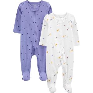imageSimple Joys by Carters Baby Girls Cotton Footed Sleep and Play Pack of 2Purple Polka DotWhite Ducks