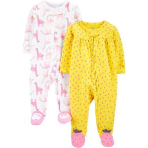 imageSimple Joys by Carters Baby Girls Cotton Footed Sleep and Play Pack of 2White GiraffeYellow Strawberries