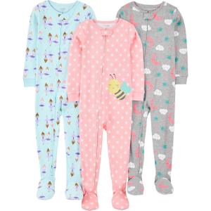 imageSimple Joys by Carters Toddlers and Baby Boys SnugFit Footed Cotton Pajamas Pack of 3BallerinaBeesMoon