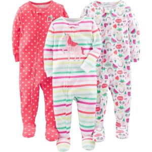 imageSimple Joys by Carters Toddlers and Baby Boys SnugFit Footed Cotton Pajamas Pack of 3Coral Orange HeartsLight Pink Fruit PrintWhite Unicorn