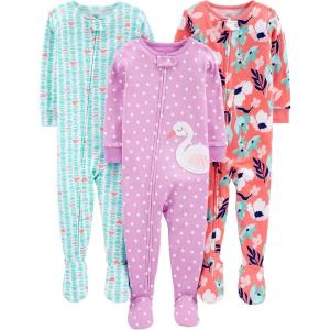 imageSimple Joys by Carters Toddlers and Baby Boys SnugFit Footed Cotton Pajamas Pack of 3Light Purple SwanMint Green TurtleOrange Floral