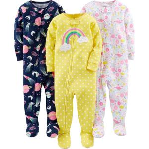 imageSimple Joys by Carters Toddlers and Baby Boys SnugFit Footed Cotton Pajamas Pack of 3Navy SpaceWhite DinosaurYellow Dots
