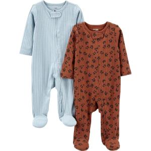 imageSimple Joys by Carters Unisex Baby 2Pack 2Way Zip Textured Sleep and PlayBlueBrown Animal Print