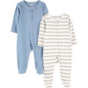 imageSimple Joys by Carters Unisex Baby 2Pack 2Way Zip Textured Sleep and PlayBlueWhite Stripe
