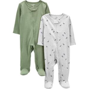 imageSimple Joys by Carters Unisex Baby 2Pack 2Way Zip Textured Sleep and PlayGrey DinosaurSage Green
