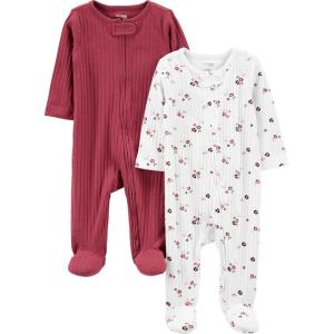 imageSimple Joys by Carters Unisex Baby 2Pack 2Way Zip Textured Sleep and PlayLight BurgundyPink Floral