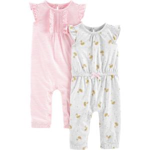 imageSimple Joys by Carters babygirls 2pack Fashion JumpsuitsGrey SwansPink Stripe