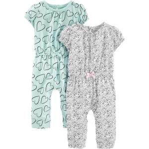 imageSimple Joys by Carters babygirls 2pack Fashion JumpsuitsMint Green HeartsWhite Dots