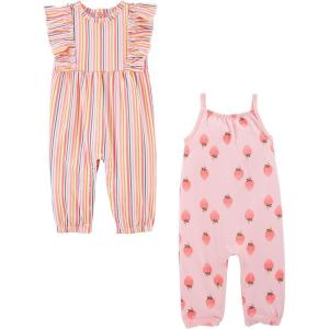 imageSimple Joys by Carters babygirls 2pack Fashion JumpsuitsPink StrawberriesWhite Vertical Stripe