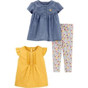 imageSimple Joys by Carters babygirls 3piece Playwear SetDenimMustard YellowWhite Floral