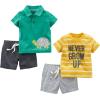 imageSimple Joys by Carters babyboys 4piece Playwear SetDark GreyGreen TurtleWhite StripeYellow Double Stripe