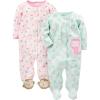 imageSimple Joys by Carters Baby Girls 2Pack Cotton Snap Footed Sleep and PlayMint Green OwlsPink Monkey