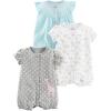 imageSimple Joys by Carters babygirls 3pack Snapup RompersBlue SwanGrey DotsWhite Floral