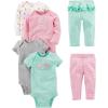 imageSimple Joys by Carters babygirls 6piece Bodysuits Short and Long Sleeve and Pants SetAqua Green ElephantGrey DotsPink StripeWhite Forest Animals