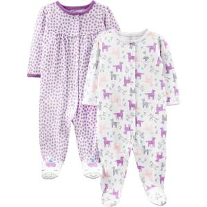imageSimple Joys by Carters Baby Girls 2Pack Cotton Snap Footed Sleep and PlayPurple DotsWhite Unicorn