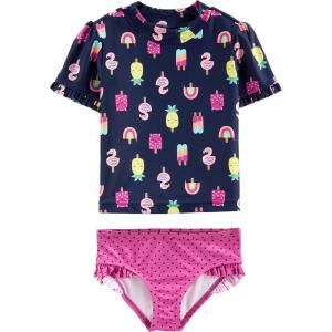 imageSimple Joys by Carters Girls 2Piece Assorted Rashguard SetsNavy PopsiclesPink Dots