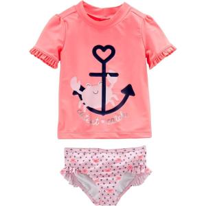 imageSimple Joys by Carters Girls 2Piece Assorted Rashguard SetsPink Anchor PrintSalmon Pink Crab