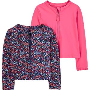 imageSimple Joys by Carters Girls Baby and Toddler 2Pack RashguardsNavy FloralPink