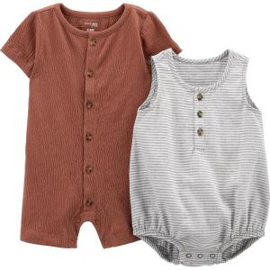 imageSimple Joys by Carters babyboys Button Rompers Pack of 2BrownGrey Stripe