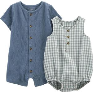 imageSimple Joys by Carters babyboys Button Rompers Pack of 2Green GinghamTapestry Blue