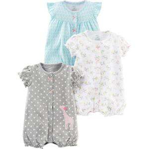 imageSimple Joys by Carters babygirls 3pack Snapup RompersBlue SwanGrey DotsWhite Floral