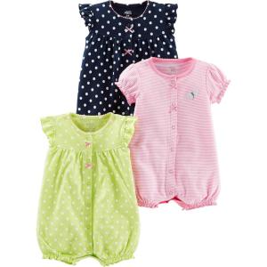 imageSimple Joys by Carters babygirls 3pack Snapup RompersLight GreenNavy DotsPink Stripe