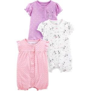 imageSimple Joys by Carters babygirls 3pack Snapup RompersLight PinkLilac DotsWhite Unicorn
