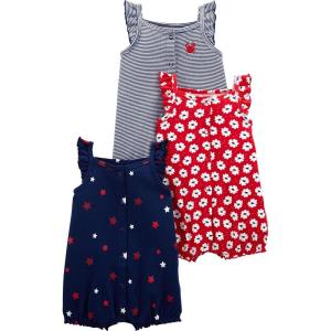 imageSimple Joys by Carters babygirls 3pack Snapup RompersRedWhiteBlue