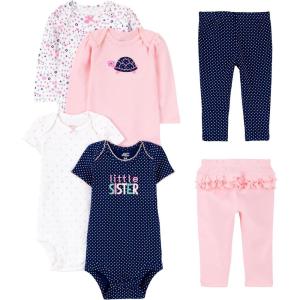 imageSimple Joys by Carters babygirls 6piece Bodysuits Short and Long Sleeve and Pants SetMulticolorDotsFloralHeartsTurtle