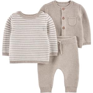imageSimple Joys by Carters unisexbaby 3piece Sweater SetGrey Heather Stripe