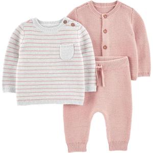imageSimple Joys by Carters unisexbaby 3piece Sweater SetGrey StripeLight Pink
