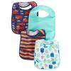 imageSimple Joys by Carters Baby 4 Pack Feeder Bibs Fire TrucksMonstersStripe One SizeTeal Blue  FiretruckMonsterStripe