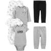 imageSimple Joys by Carters unisexbaby 6piece Bodysuits Short and Long Sleeve and Pants SetBlackGrey Text PrintWhite LlamaPanda