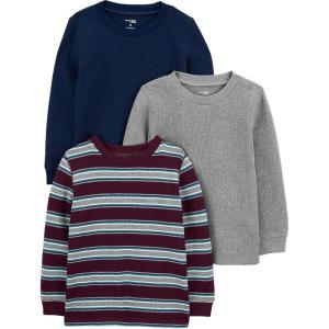 imageSimple Joys by Carters Boys 3Pack Thermal Long Sleeve Shirts Burgundy StripeGrey HeatherNavy 24 Months