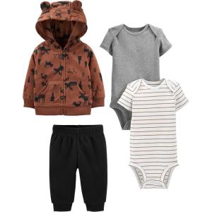 imageSimple Joys by Carters babyboys 4piece Jacket Pant and Bodysuit SetBlackBrown ReindeerGrey HeatherWhite Stripe