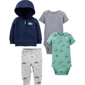 imageSimple Joys by Carters babyboys 4piece Jacket Pant and Bodysuit SetDark BlueGreenGrey DinosaurNavy Stripe