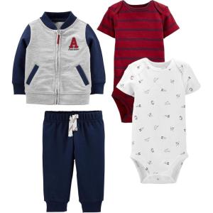 imageSimple Joys by Carters babyboys 4piece Jacket Pant and Bodysuit SetGreyNavyRed StripeWhite Sports