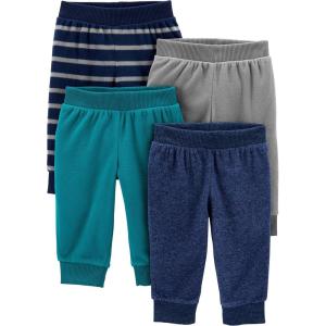 imageSimple Joys by Carters unisexbaby 4pack Fleece PantsBlue HeatherGreyNavy StripeTeal Blue