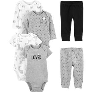 imageSimple Joys by Carters unisexbaby 6piece Bodysuits Short and Long Sleeve and Pants SetBlackGrey Text PrintWhite LlamaPanda