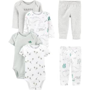 imageSimple Joys by Carters unisexbaby 6piece Bodysuits Short and Long Sleeve and Pants SetGrey HeatherWhite Animal PrintAvocadosStripeText Print