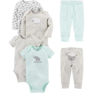 imageSimple Joys by Carters unisexbaby 6piece Bodysuits Short and Long Sleeve and Pants SetGreyMint GreenElephantLamb