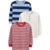 imageSimple Joys by Carters Boys 3Pack Long Sleeve Shirts Ivory Space DyeMaroon StripeNavy Rugby Stripe 12 Months
