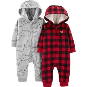 imageSimple Joys by Carters unisexbaby 2pack Neutral Fleece Hooded Jumpsuits