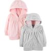 imageSimple Joys by Carters Girls 2Pack Fleece Full Zip HoodiesLight GreyPink
