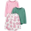 imageSimple Joys by Carters Girls LongSleeve Shirts Pack of 3Green DotsPinkFloral