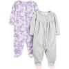 imageSimple Joys by Carters Baby Girls Fleece Footed Sleep and Play Pack of 2Grey HeartsLavender Floral