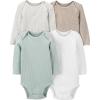 imageSimple Joys by Carters unisexbaby 4pack Longsleeve BodysuitGreyLight BrownMint GreenWhite